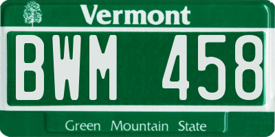 VT license plate BWM458