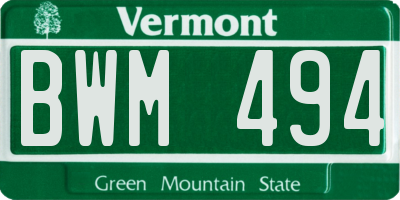 VT license plate BWM494