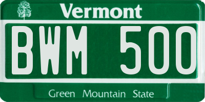 VT license plate BWM500