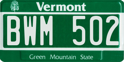 VT license plate BWM502