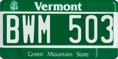 VT license plate BWM503