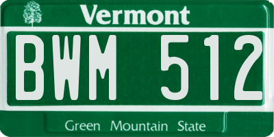 VT license plate BWM512