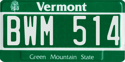 VT license plate BWM514