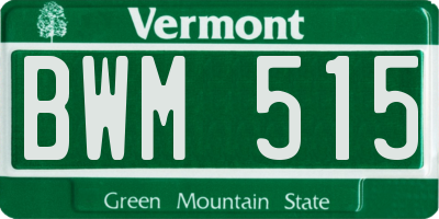 VT license plate BWM515