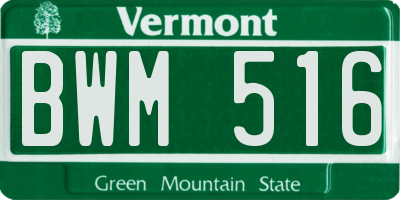 VT license plate BWM516