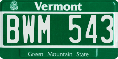VT license plate BWM543
