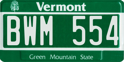 VT license plate BWM554