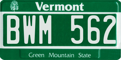 VT license plate BWM562