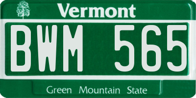 VT license plate BWM565