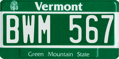 VT license plate BWM567