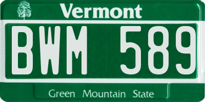 VT license plate BWM589