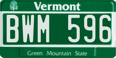 VT license plate BWM596