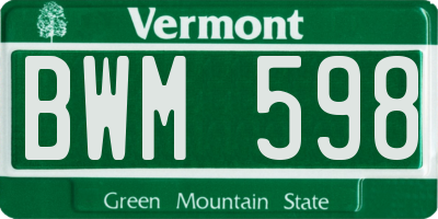 VT license plate BWM598