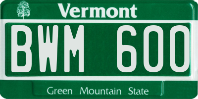 VT license plate BWM600