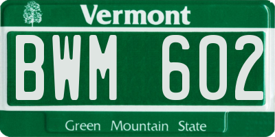 VT license plate BWM602