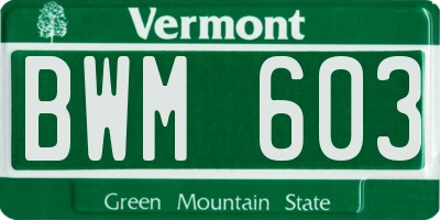 VT license plate BWM603