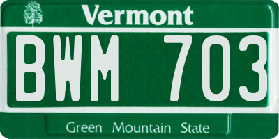 VT license plate BWM703