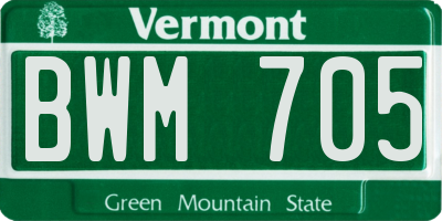 VT license plate BWM705