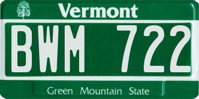 VT license plate BWM722