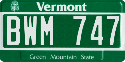 VT license plate BWM747