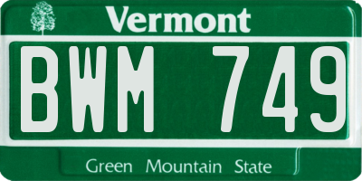 VT license plate BWM749