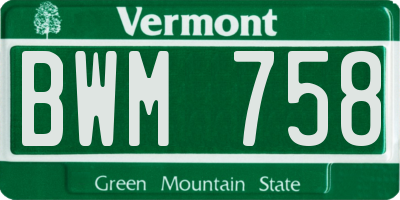 VT license plate BWM758