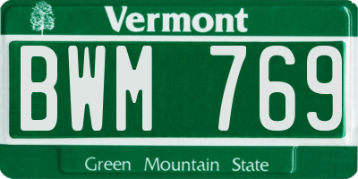 VT license plate BWM769