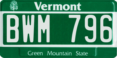 VT license plate BWM796