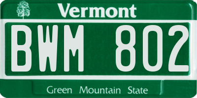 VT license plate BWM802