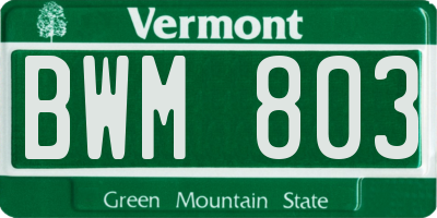 VT license plate BWM803