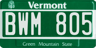 VT license plate BWM805