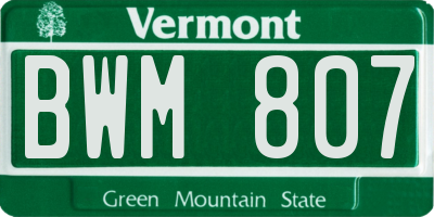 VT license plate BWM807