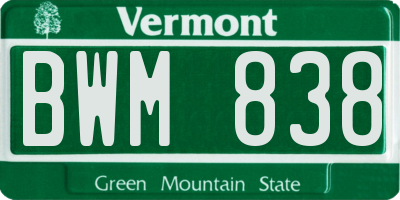 VT license plate BWM838