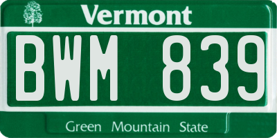 VT license plate BWM839