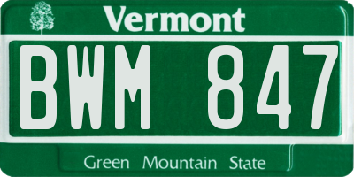VT license plate BWM847