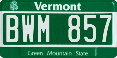 VT license plate BWM857