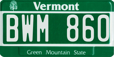 VT license plate BWM860