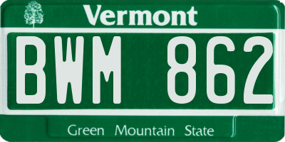 VT license plate BWM862