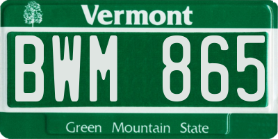 VT license plate BWM865