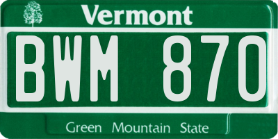 VT license plate BWM870