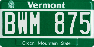 VT license plate BWM875
