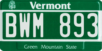 VT license plate BWM893