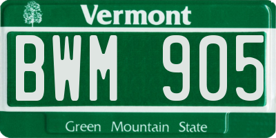 VT license plate BWM905