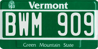 VT license plate BWM909