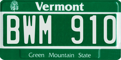 VT license plate BWM910