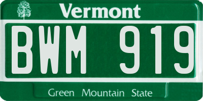 VT license plate BWM919