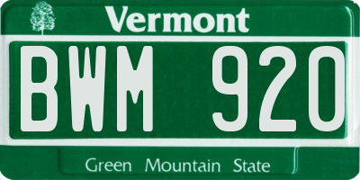 VT license plate BWM920