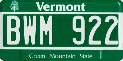 VT license plate BWM922