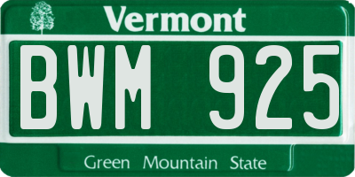 VT license plate BWM925