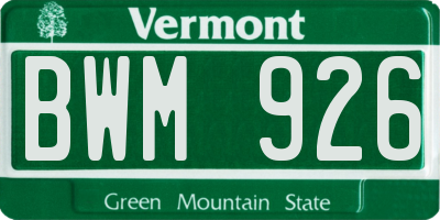 VT license plate BWM926